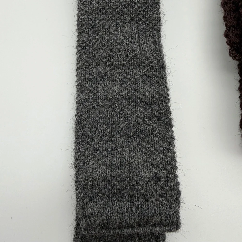 Lot of 2 Vintage 70s Knit Wool Square Ties Gray Brown Made in USA Mens Retro